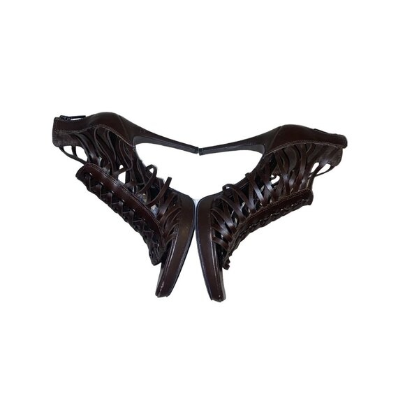 Jessica Simpson Birdy Platform Lace Up Brown Leather High Heels Size 8 - Picture 6 of 11